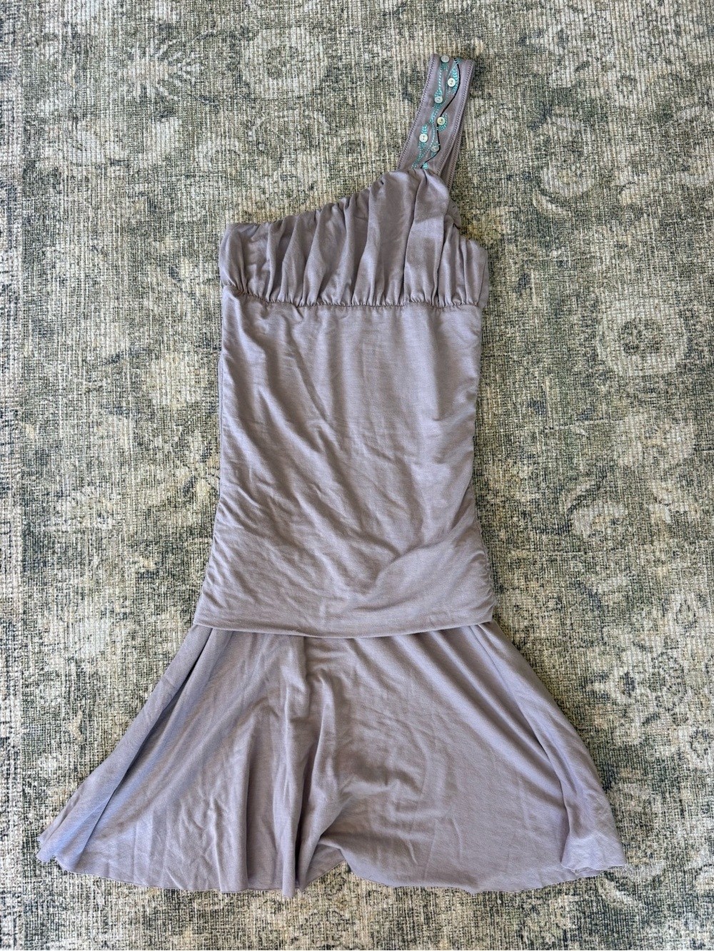 Free People One-Shoulder Mini Dress Embroidered Lavender Boho Hippie Size XS